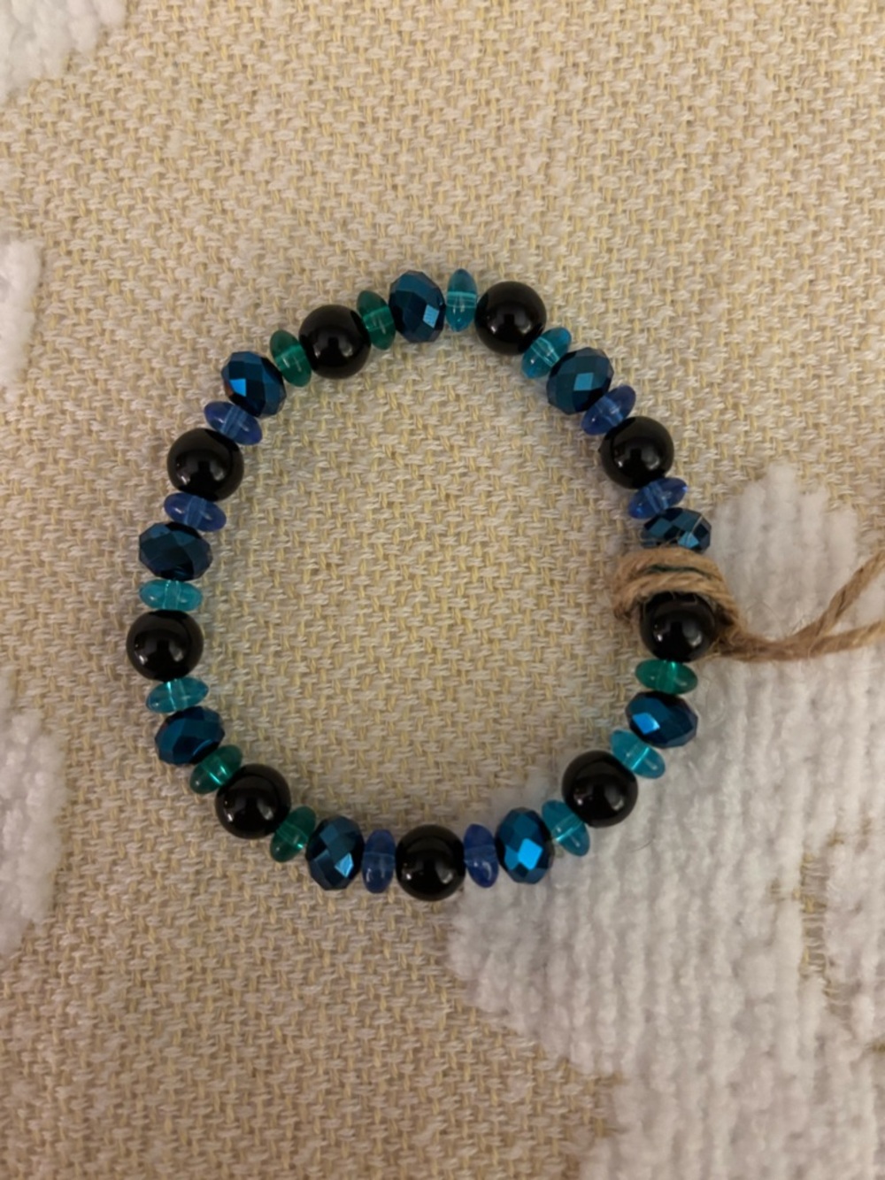 Handmade Blue & Black Sparkly Beaded Stretch Bracelet